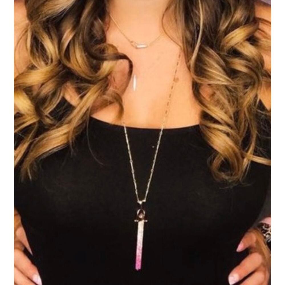 Stella & Dot Rebel Swarovski Pendant Necklace Pink Ombre Rose Gold 31" Long